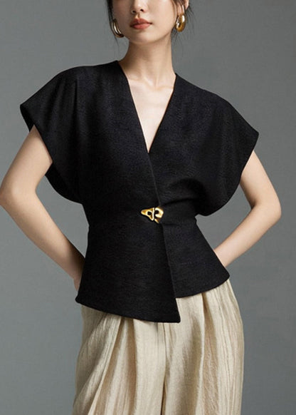 Asymmetrical Solid Sleeveless Shirt Black