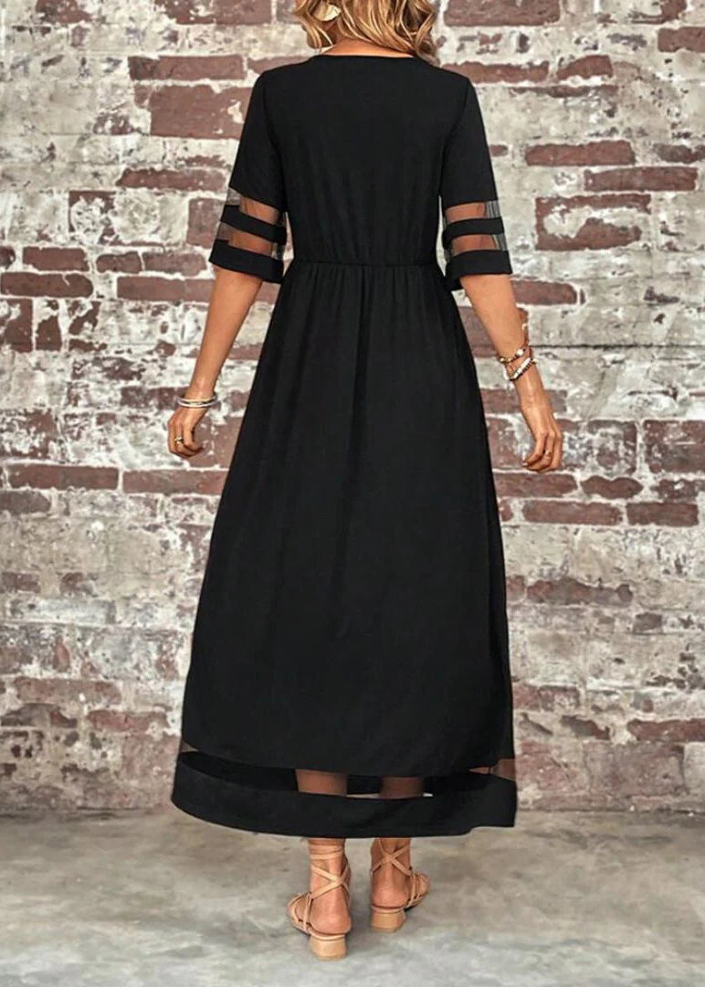 Summer Tulle Long Bohemian Black O-Neck Patchwork Dress