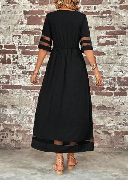 Summer Tulle Long Bohemian Black O-Neck Patchwork Dress