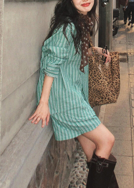 Summer Two And Shorts Striped Pan Pieces Collar Green Shirts Set Bohemian Peter