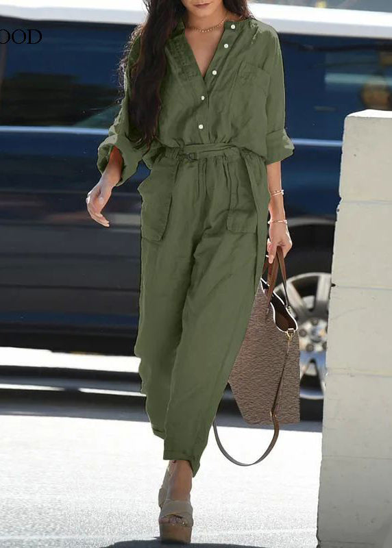 Tunic Pockets Bohemian Collar Jumpsuit Pink Fall Peter Pan