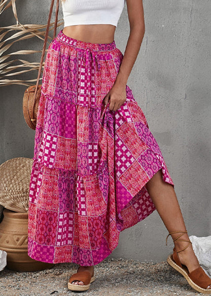 Purple Ruffled Skirt Line A Patchwork Print Bohemian