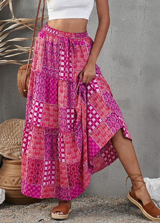 Purple Ruffled Skirt Line A Patchwork Print Bohemian