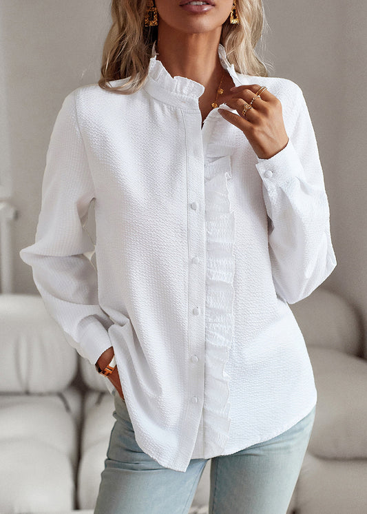 White Bohemian Fall Shirts Button Solid