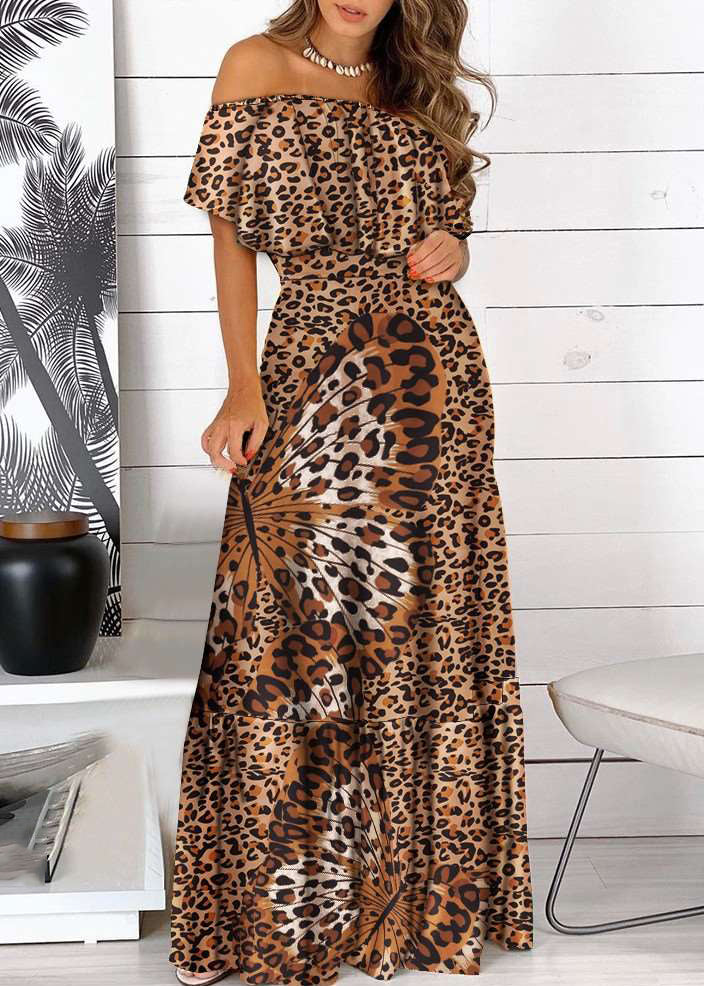 Print Dress Bohemian Short Yellow Wrinkled Sleeve Maxi Cold Shoulder