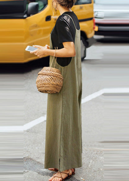 Neck Boho Sleeveless Solid Slash Green Jumpsuit Army