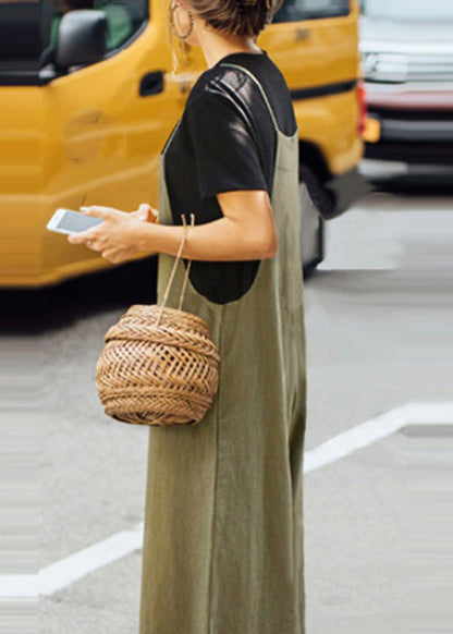 Neck Boho Sleeveless Solid Slash Green Jumpsuit Army