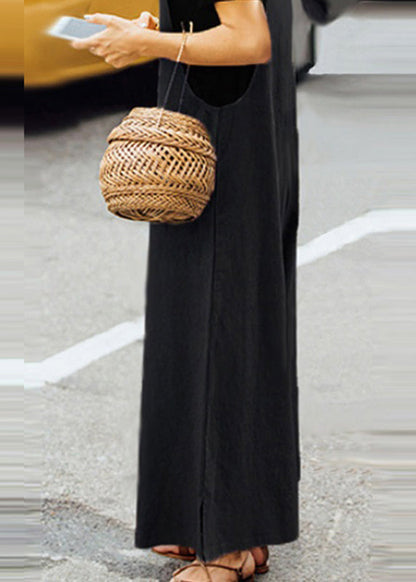 Neck Boho Sleeveless Solid Slash Green Jumpsuit Army