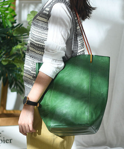 Green Bag Boho Leather Bucket Large Capacity