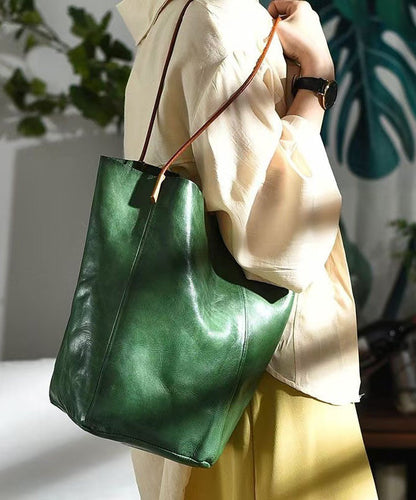 Green Bag Boho Leather Bucket Large Capacity