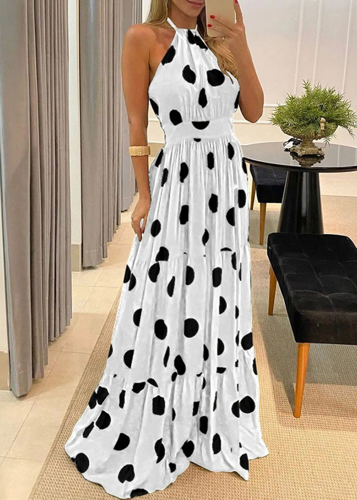 Dress Waistband Slim Long Boho Printed Sleeveless Rainbow