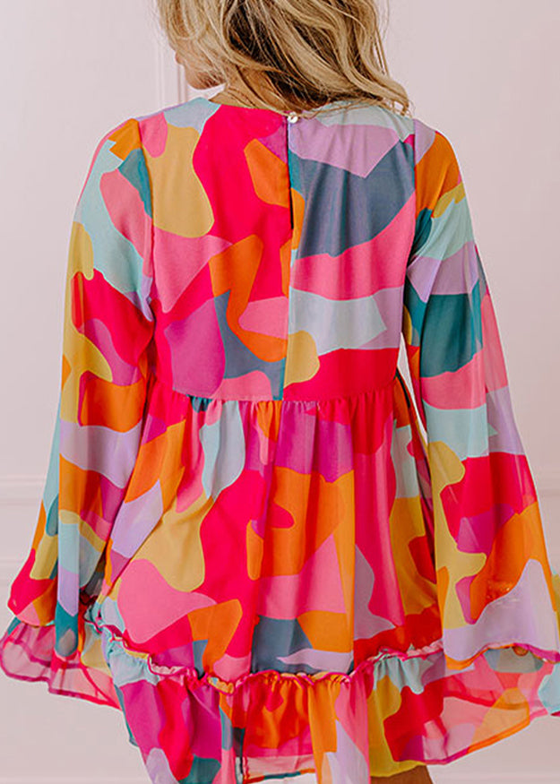 Chiffon Red Wrinkled Dresses Mid Boho Fall Print