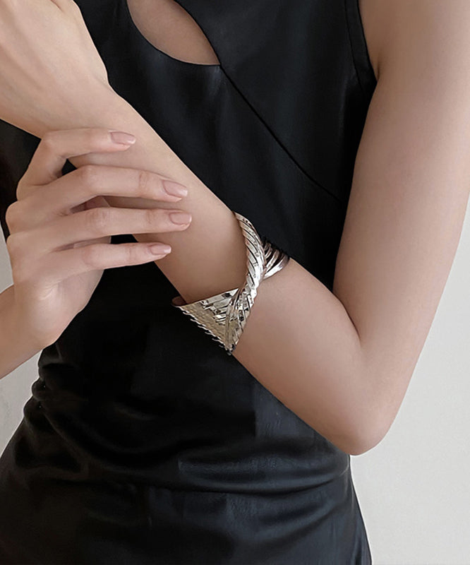 Open Metal Silk Boho Cross Cuff