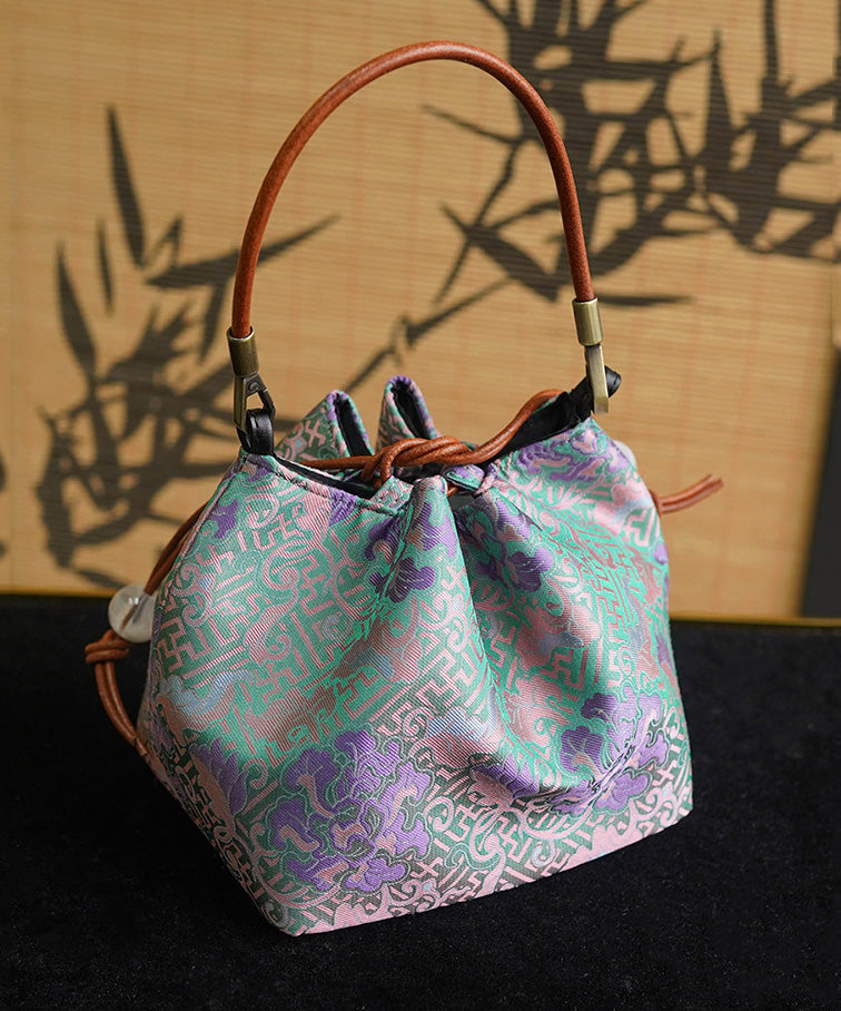 Print Silk Drawstring Bucket Boho Versatile Bag