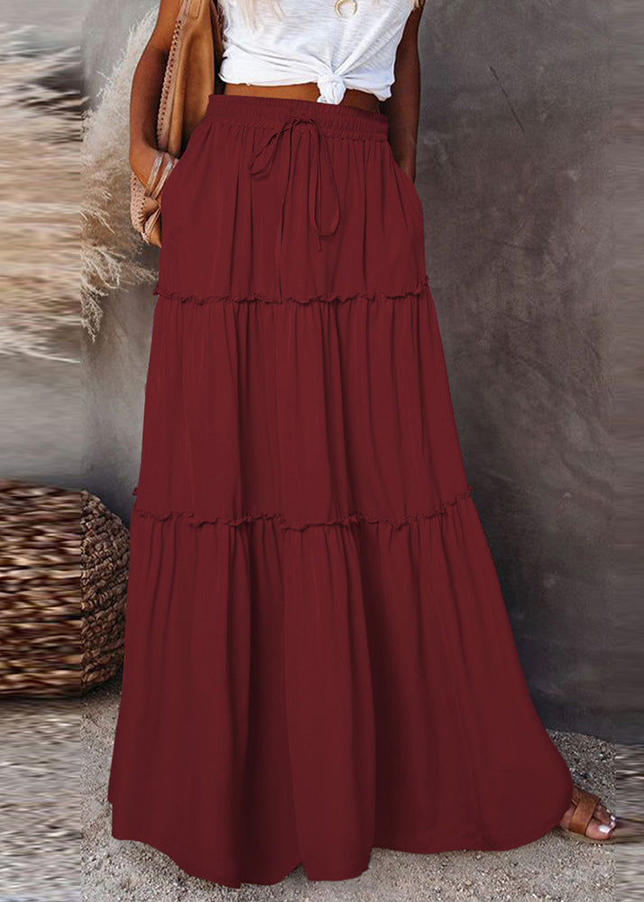 Elastic Summer Ruffled Patchwork White Waist Boho Skirts Maxi