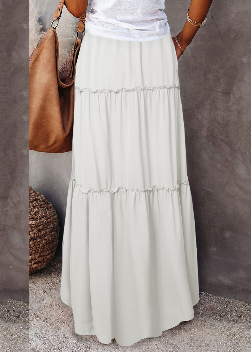 Elastic Summer Ruffled Patchwork White Waist Boho Skirts Maxi