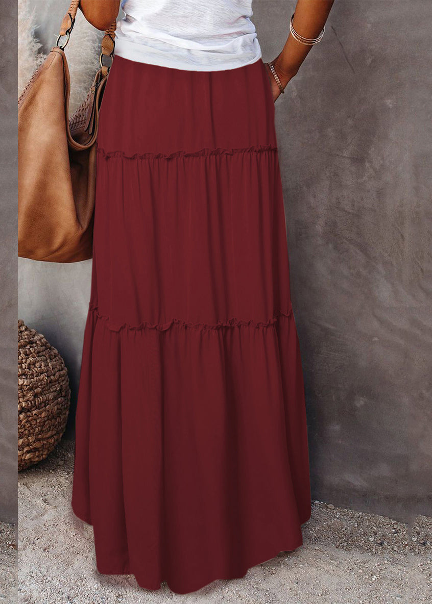 Elastic Summer Ruffled Patchwork White Waist Boho Skirts Maxi