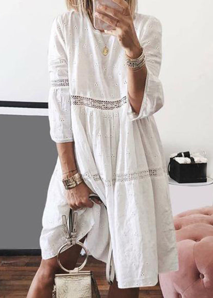 Long Sleeve Out Bracelet Hollow Dresses Boho O-Neck Yellow