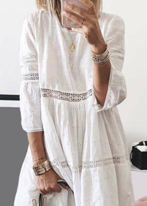 Long Sleeve Out Bracelet Hollow Dresses Boho O-Neck Yellow