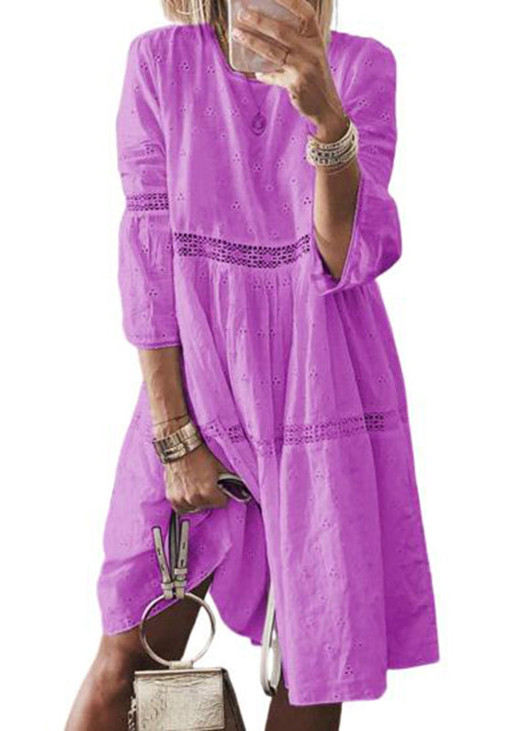 Long Sleeve Out Bracelet Hollow Dresses Boho O-Neck Yellow