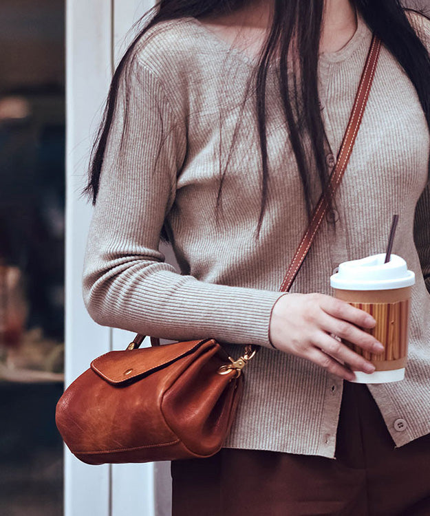 Solid Durable Bag Cross-body Botique Leather Khaki