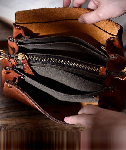 Solid Durable Bag Cross-body Botique Leather Khaki