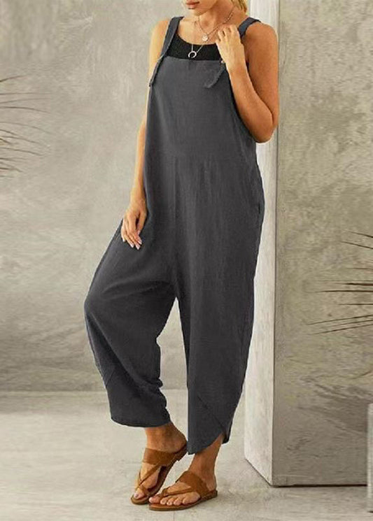 Dark Patchwork Jumpsuit Summer Grey Slash Boutique Neck
