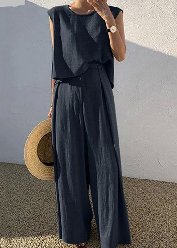 Khaki Two O-Neck Leg Wide Boutique Set Shirt T Pieces Pants And