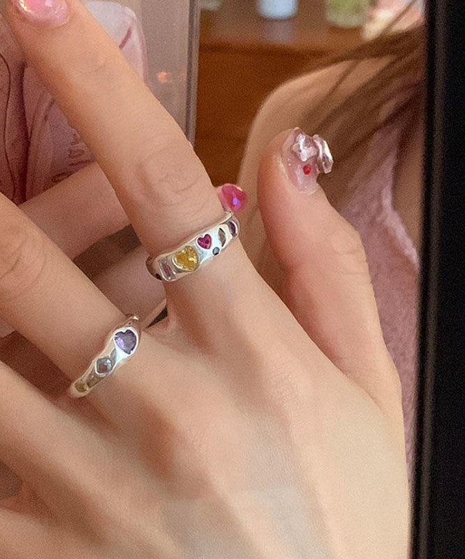 Love Rainbow Rings Zircon Set Three Boutique Asymmetrical Stainless Piece Steel