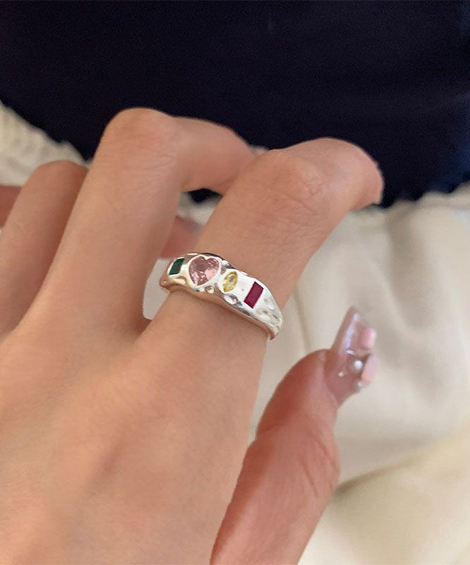 Love Rainbow Rings Zircon Set Three Boutique Asymmetrical Stainless Piece Steel