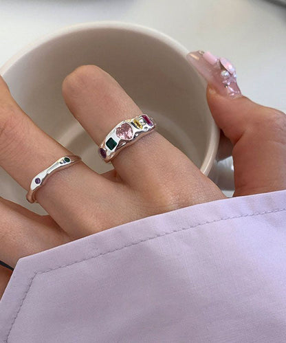 Love Rainbow Rings Zircon Set Three Boutique Asymmetrical Stainless Piece Steel