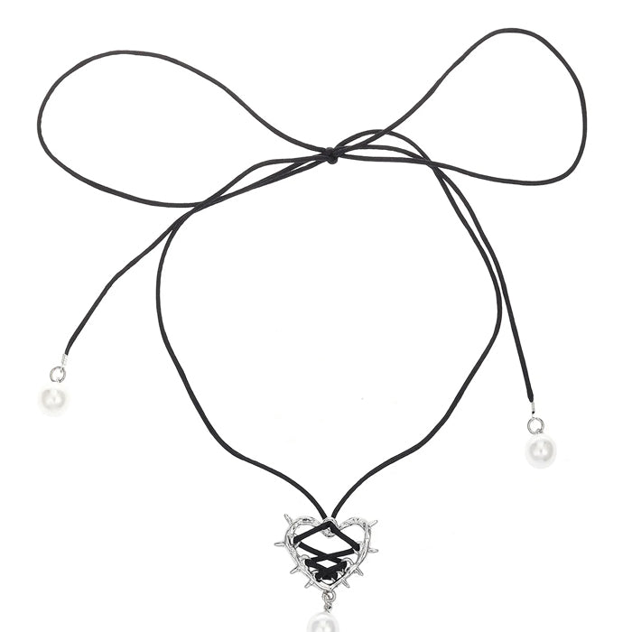 Bow Lace Up Heart Necklace