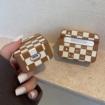 Brown Chessboard Airpods Case