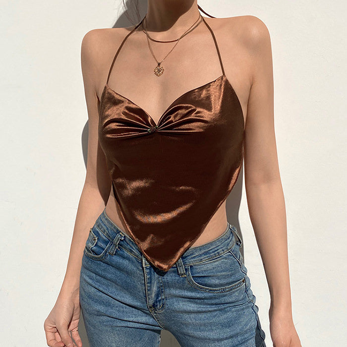 Brown Satin Scarf Top