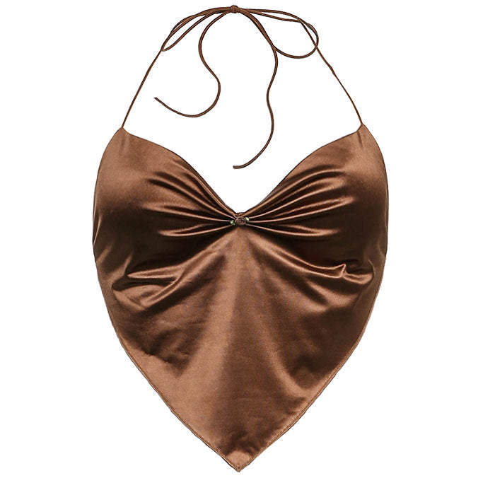 Brown Satin Scarf Top