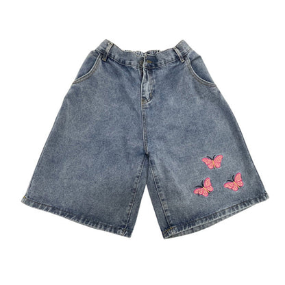 Butterfly Embroidery Denim Shorts