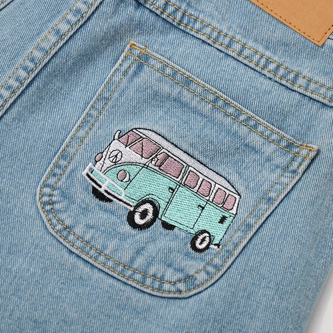 Bus Denim Embroidery Shorts