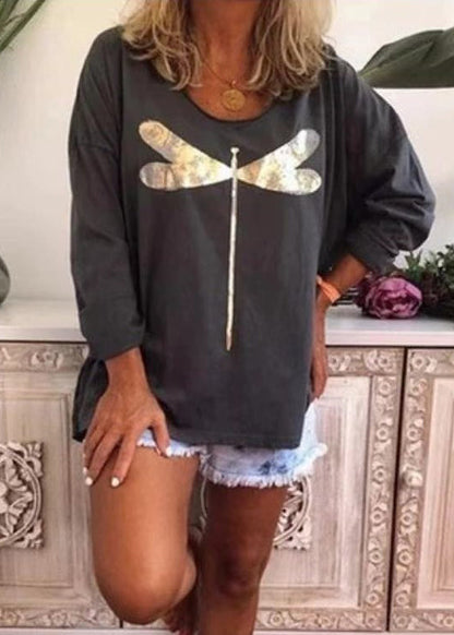 Long O Neck Black Print Cotton Sweatshirts Sleeve Casual