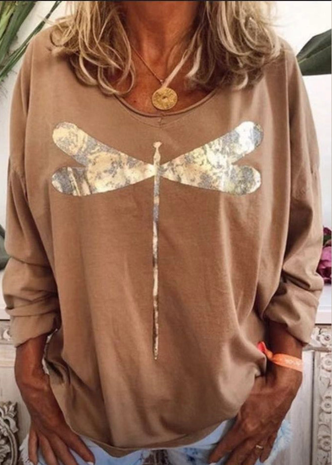 Long O Neck Black Print Cotton Sweatshirts Sleeve Casual