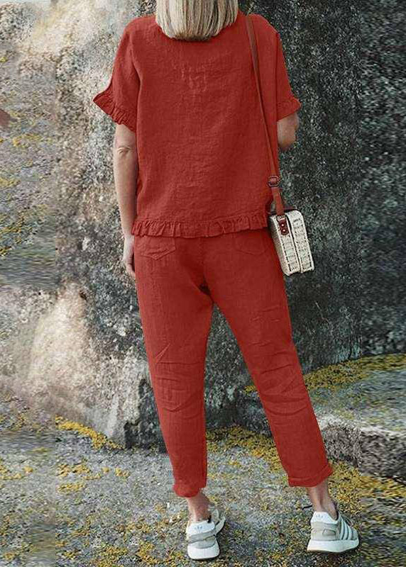 Two Patchwork Black Casual And Ruffled Pants Solid Top Crop