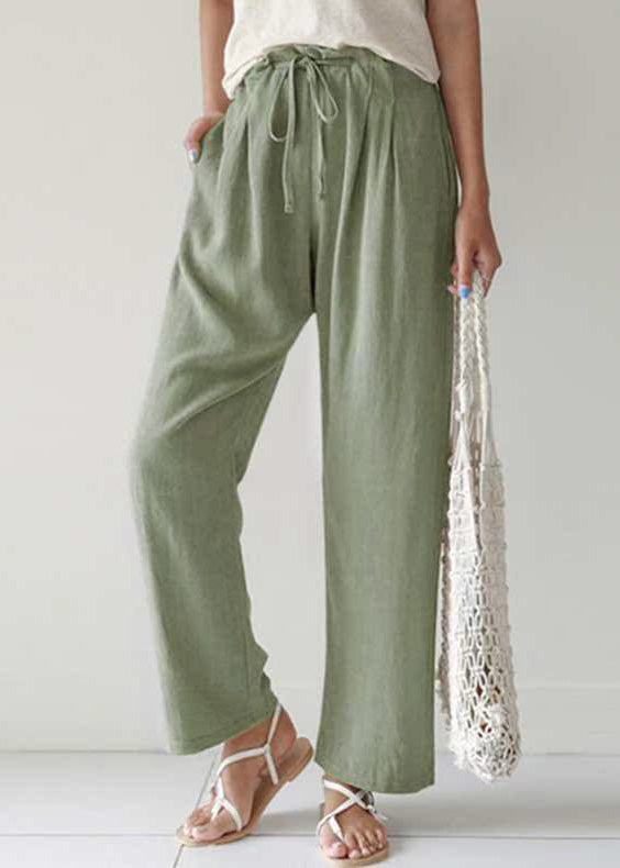 Pants Pockets Summer Lace Up Cotton Casual Blue