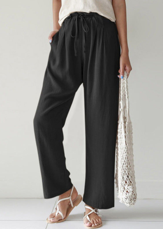 Pants Pockets Summer Lace Up Cotton Casual Blue