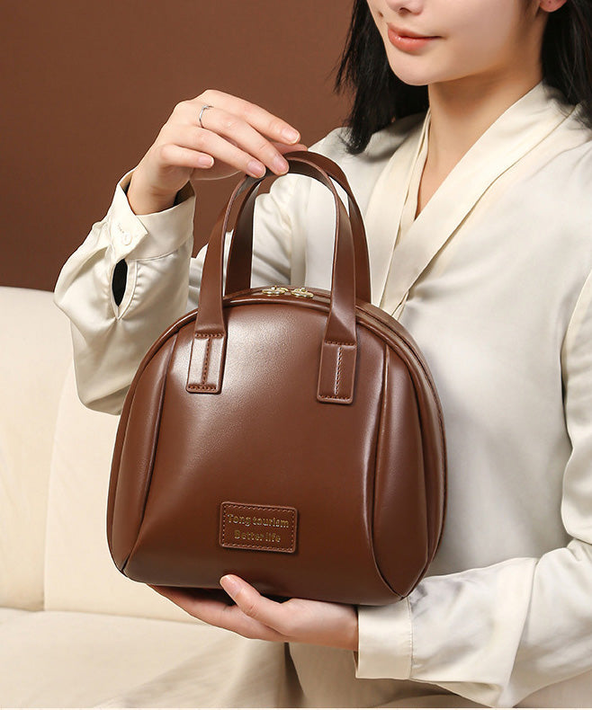 Tote Handbag Durable Solid Leather Casual Brown Faux
