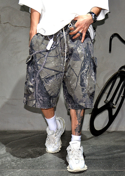 Pockets Summer Men Camouflage Cotton Elastic Waist Shorts Casual