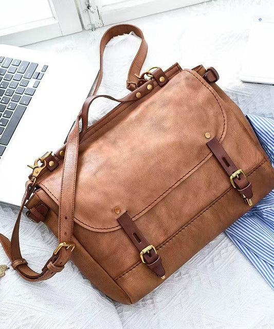 Capacity Large Casual Messenger CrossBody Leather Khaki Bag