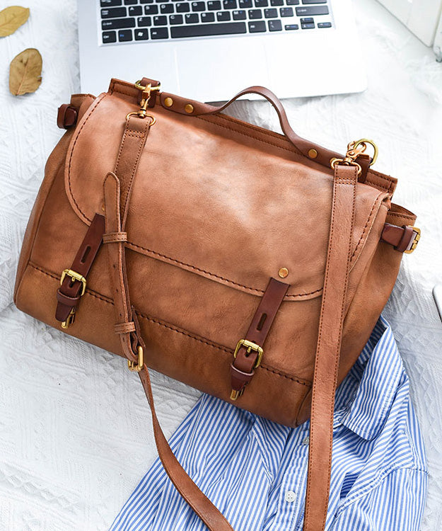 Capacity Large Casual Messenger CrossBody Leather Khaki Bag