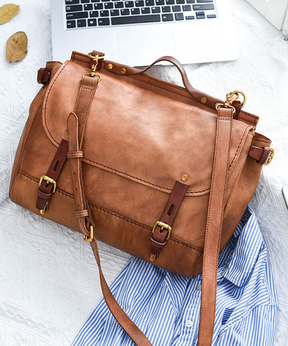 Capacity Large Casual Messenger CrossBody Leather Khaki Bag