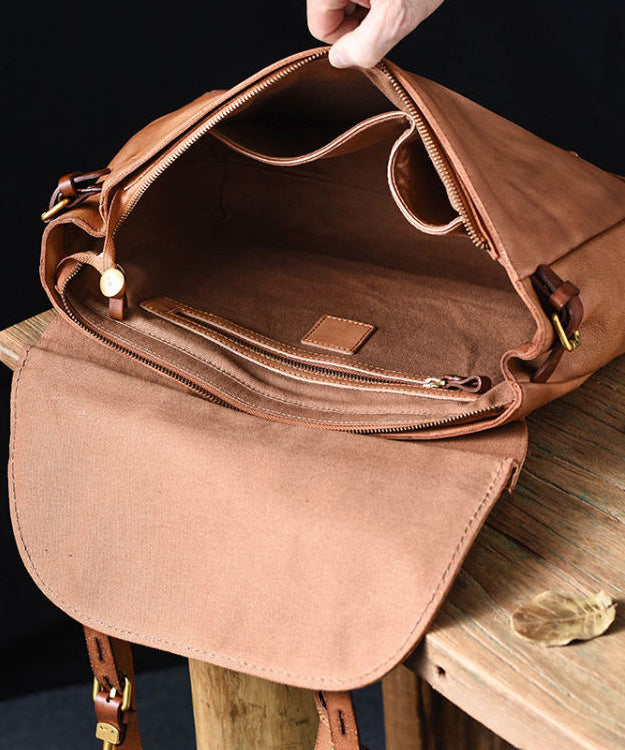 Capacity Large Casual Messenger CrossBody Leather Khaki Bag