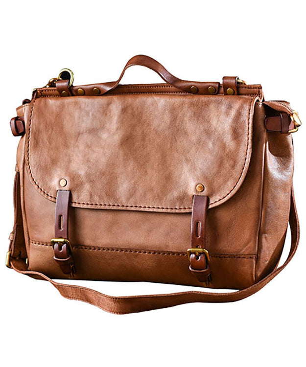 Capacity Large Casual Messenger CrossBody Leather Khaki Bag