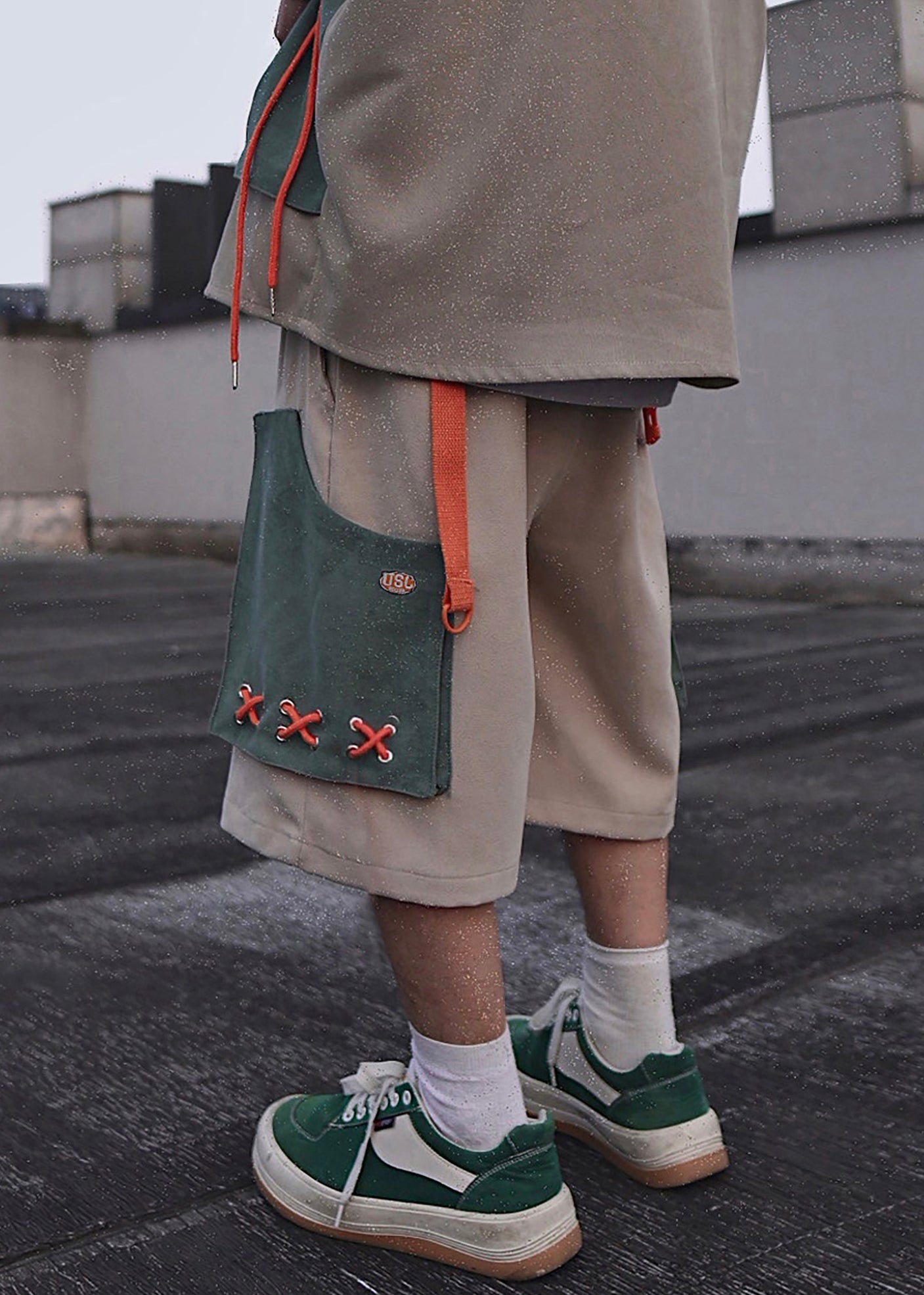 Pockets Cotton Shorts Mens Oversized Khaki Summer Casual